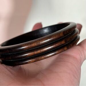 Vintage 1980 90 Thick sculpted Dark Rosewood wood bangle Bracelet